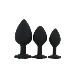 Toosh Silicone Butt Plug Black Set of 3 Clear Stone